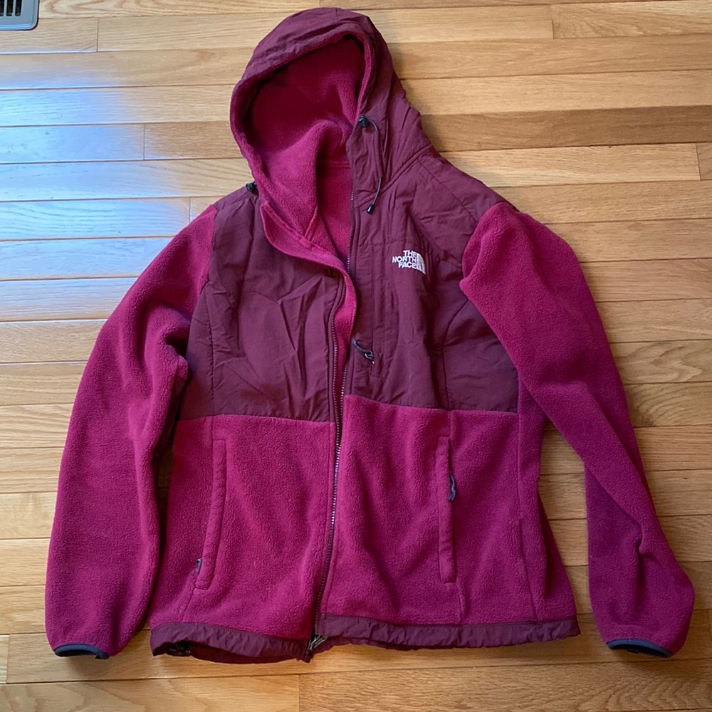 Large maroon hooded The North Face zip up hoodie